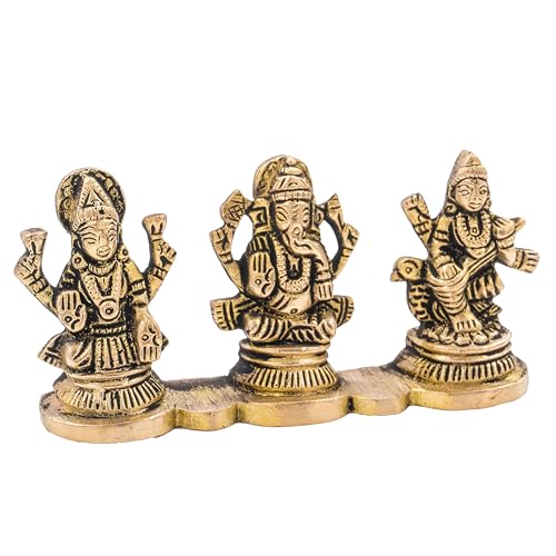 Estatua Lakshmi Ganesh Saraswati de Latón para Pooja miniatura 6
