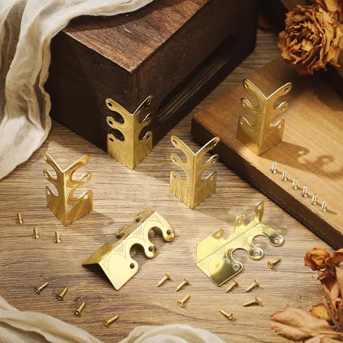 Image of Blulu 12 Pcs Brass Baseboard Corner Protectors Skirting Board Corner Protectors Vintage Metal Skirting Board Protection for Furniture Bookshelves Table Home Decorative(Gold)