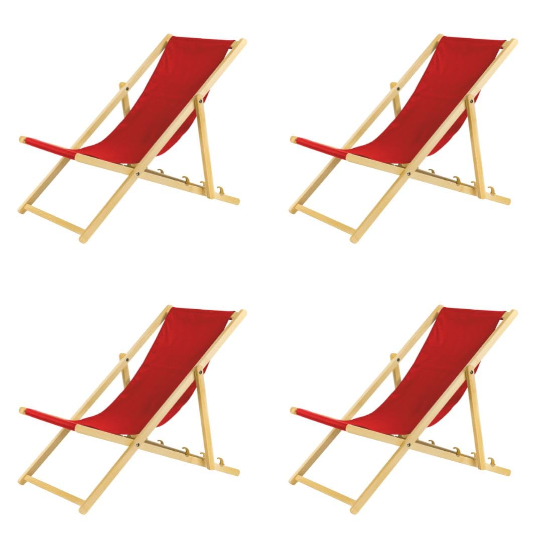 Leżak z drewna, składany, krzesło plażowe, krzesło składane, krzesło ogrodowe, leżak do opalania (4, czerwony)