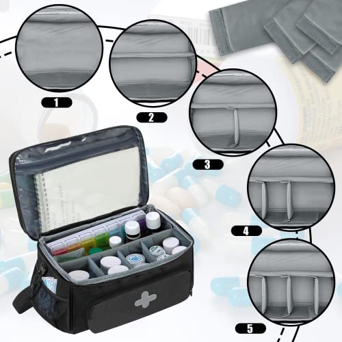 Image of GDNasist Medicine Storage Bag, Medical Bag Pill Bottle Organizer for Emergency, Medicine Box Empty with Small Portable Pouch, First Aid Box for Travel and Home Storage | Medication Travel Carrying Bag for Emergency with Small Portable Pouch, First Aid Box for Travel and Home Storage, Black