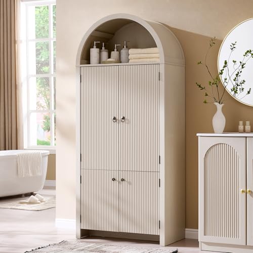 IFBUY 71" Tall Arched Bathroom Storage Cabinet, Modern Fluted Storage