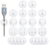 OHill Desk Cable Management Cord Organizer&comma; 16 Pack White Self Adhesive Cord Holder Cable Clips&comma; Ideal Cable Organizer Wire Keeper for Desk&comma; Nightstand&comma; Phone Charger&comma; Computer&comma; Home&comma; Office&comma; Car