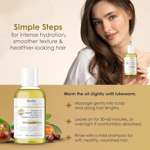 Image of Specialized Low Porosity Hair Oil | Deep Hydration, Frizz Control & Pre-Shampoo Treatment |Argan, Jojoba, Grapeseed & Sweet Almond Oil | 120ml