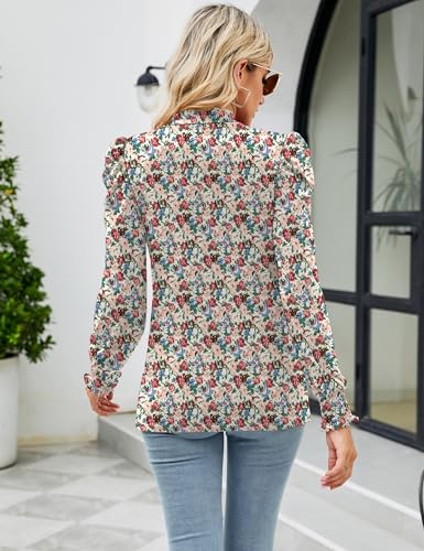 Image of LUYAA Puff Long Sleeve Shirts for Women Tops Dressy Casual Frill Mock Neck Smocked Cuffs Blouses