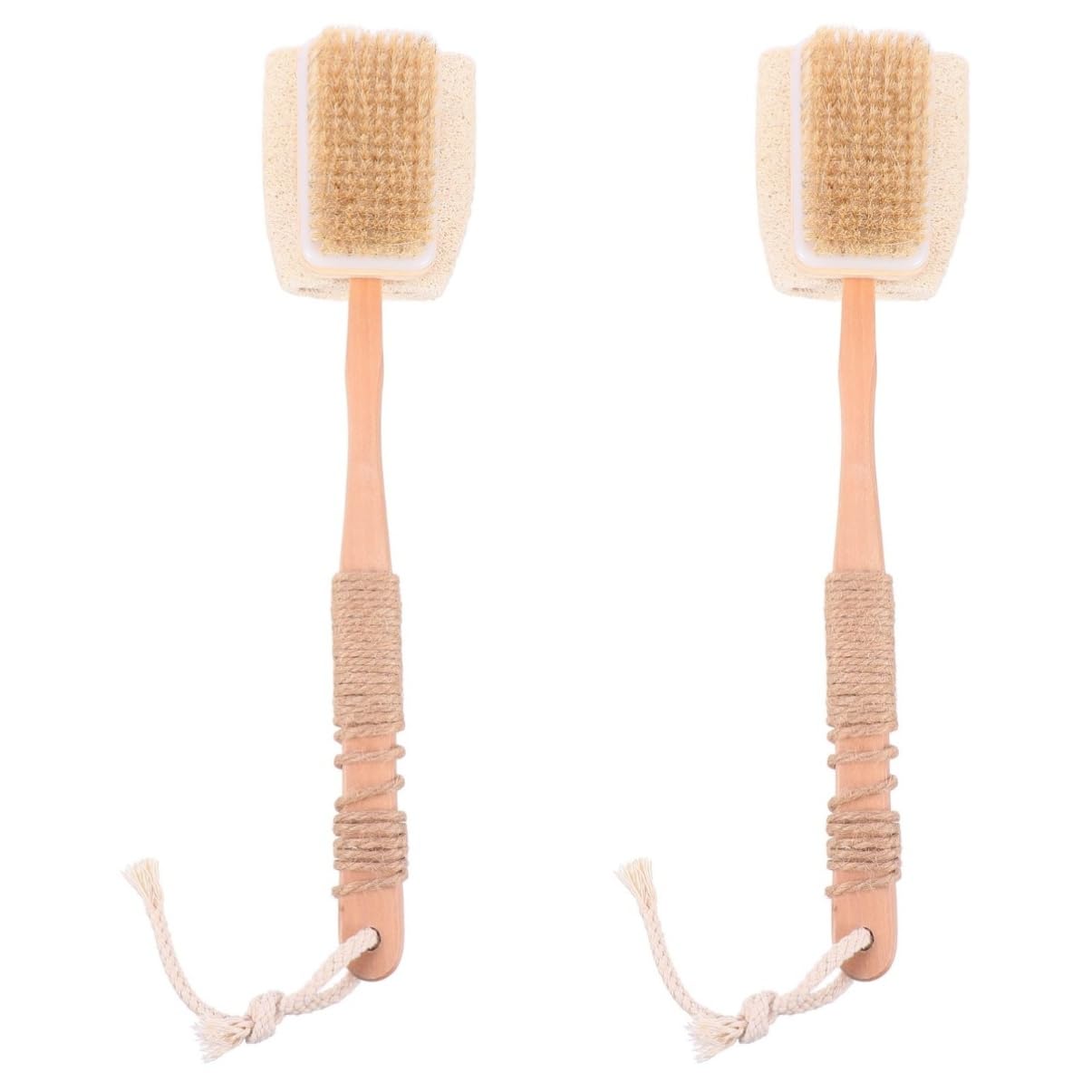 FOMIYES 2 Pezzi Spazzola Esfoliante in Luffa per Il Corpo E Il Bagno - Manico in Legno Setole Morbide per La Pulizia della