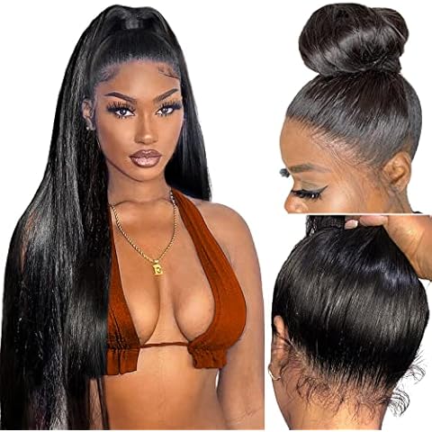 Full 360 Lace Front Human Hair Wigs Straight Echthaar PerüCke Damen Glueless 360 Lace Front Human Hair Straight Schwarze Lang PerüCken Pre Plucked With Baby Hair 24inch… Cover