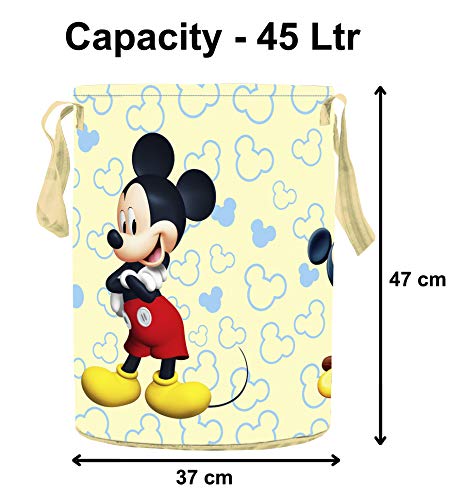 Image of Kuber Industries Disney Team Mickey Round Non Wovan Laundry Basket with Lid & Handles|Collapsibal Material|Durable Stiched Handles|Size 37 x 37 x 47 CM |Capicity 45 LTR (Cream)-KUBMART12049