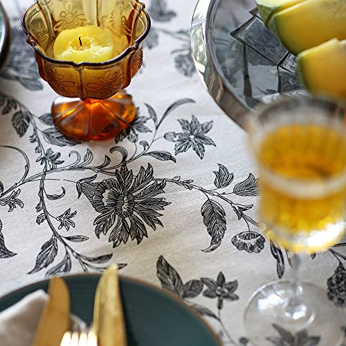 SUTAVIA Boho Cotton Linen Tablecloth Bohemian Black Floral Beige Fabric Tassel Lace Farmhouse Table Top Dust-Proof for Home Kitchen Holiday Party Dining Table (Black Flower, Rectangle, 52"x70") by SUTAVIA - Image 4
