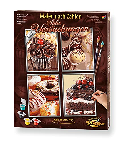 Schipper 609340791 Malen nach Zahlen, Süße Versuchung - Bilder malen für Erwachsene, inklusive Pinsel und Acrylfarben, Quattro je 18 x 24 cm