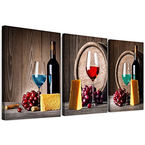 Canvas Wall Art For Kitchen Wall Decorations For Dining Room Modern Family Wall Decor Hotel Retro Paintings Wine Glasses And Bread Canvas Pictures Artwork Farmhouse Canvas Prints Home Decor 3 Piece