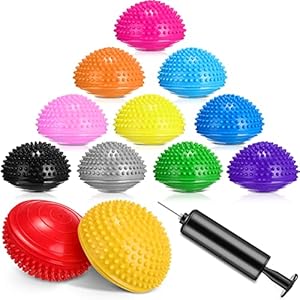 12 Pack Hedgehog Balance Pods Stability Balance Trainer Dots with Needle Pump Half Spiky Fitness Ball Domes for Kids Adults Stability Training, Physical Therapy, Core Strength Gymnastics Home Exercise