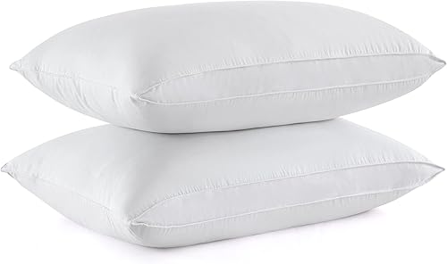 puredown - Juego de 2 almohadas de plumas y plumón de ganso suave para dormir con carcasa de 100 % algodón, tamaño Queen