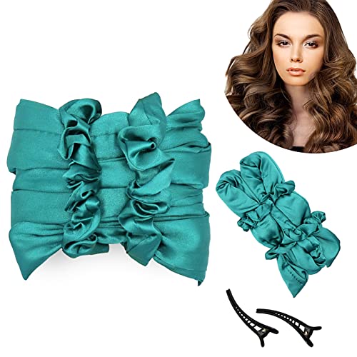 Heatless Curling Rod Headband,Heatless Hair Curlers,Soft Satin Heatless Curling Set 2 Scrunchies,No Heat Hair Curling ribbon for Girls for Long & Medium Hair Curling and DIY Styling (Peacock Blue)