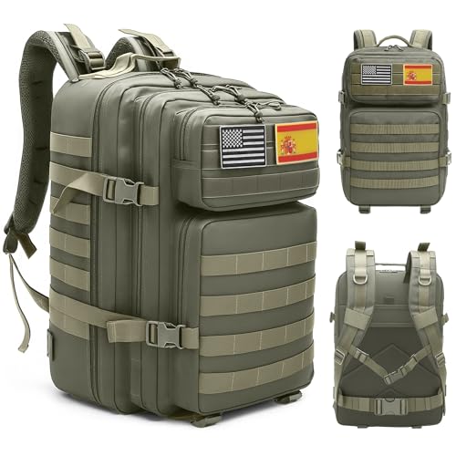 unycos - Mochila Táctica Militar【45L】 Sistema Molle, Tela Oxford 900D Resistente, Bolsillos para 3 Días de Emergencias, Caza, Senderismo, Viaje, Crossfit, Gimnasio, Actividades al Aire Libre (Verde)