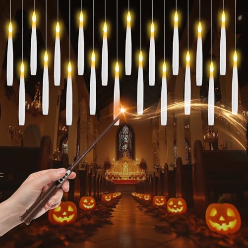Floating Candles with Wand, 20 Pcs Magic Hanging Flameless LED Ca...