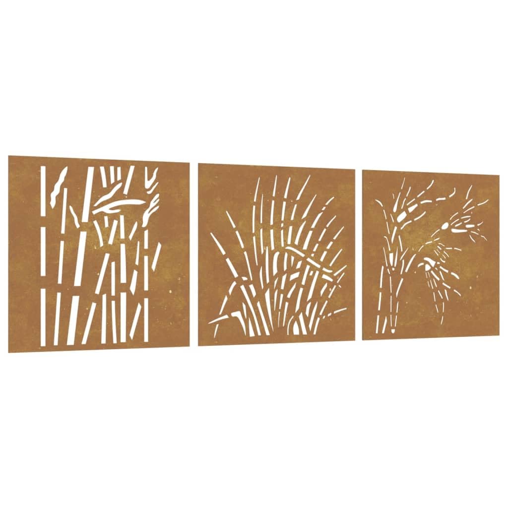 vidaXL Adorno Pared y jardín 3 uds Acero corten diseño Hierba 55x55 cm