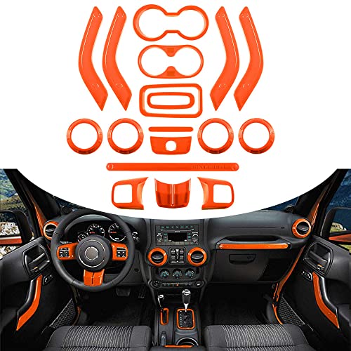 Opall 18Pcs Full Set Interior Decoration Trim Kit Steering Wheel& Center Console Air Outlet Trim, Door Handle Cover Inner For Jeep Wrangler Jk Jku 2011-2018 2 Door &4 Door (Orange) #TOP5