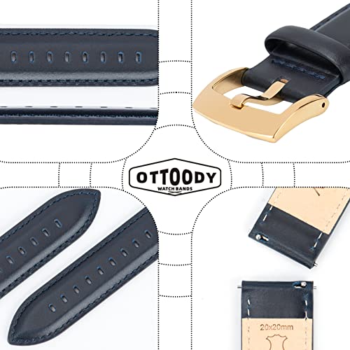 Image of OTTOODY Leather Watch Bands Quick Release, Elegant Top Grain Leather Watch Straps for Men & Women, Choice of Color & Width - 18mm, 19mm, 20mm, 21mm or 22mm Wristbands Bracelet for Watch & Smartwatch