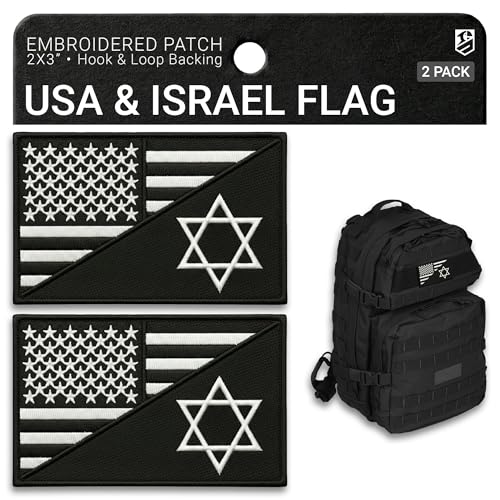 Bluyellow 2-Pack Israel Flag American Flag Patch Hook and Loop Embroidered Morale USA Israeli Patches for Tactical Backpack Bulletproof Vest Helmet Hat Dog Harness Black 2x3 Inches