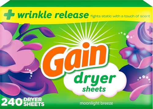 Gain, Laundry Dryer Sheets, Fabric Softener Anti Static Sheets, Moonlight Breeze Scent, 240 Count...