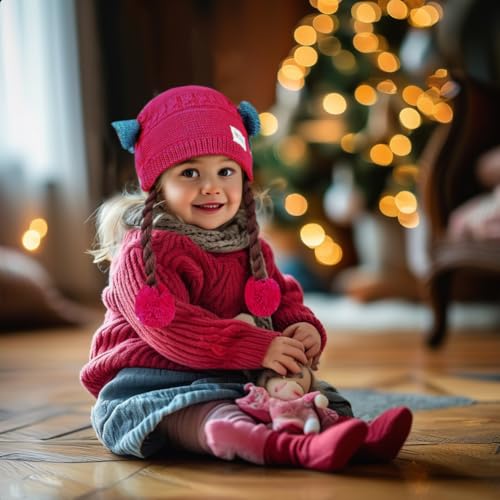 Baby Knitted Winter Hats Kids Winter Warm Cute Faux Braid Pompom Hat Photo Prop Crochet Knit Cap Beanie Hat4