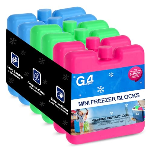 G4GADGET 8cm Freezer Blocks Pack of 6 | Reusable Ice Packs for Lunch Boxes Cooler Bags Picnic Travel Camping & Outdoor Activities | Quick Freeze Design
