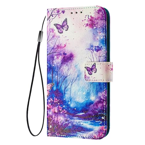 ILING Coque pour Samsung Galaxy A17 5G/4G, Élégante Fleurs et Animés Mignons Femme Étui, Portefeuille PU en Cuir Flip Antichoc Housse avec Fentes pour Cartes/Support...