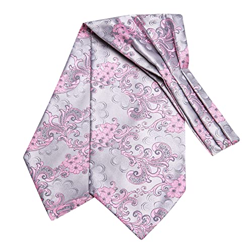 Image of Hi-Tie Silk Ascot for Men Self Tie Men's Cravat and Flower Lapel Pin Handkerchief Cufflinks Set for Wedding Party