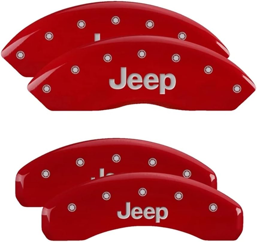MGP Brake Caliper Covers for Jeep Wrangler 2007-2018/ Jeep Liberty 2008-2012 with Red Powder Coat Finish Engraved Silver Jeep Logo, Front and Rear Caliper Cover (Set of 4)