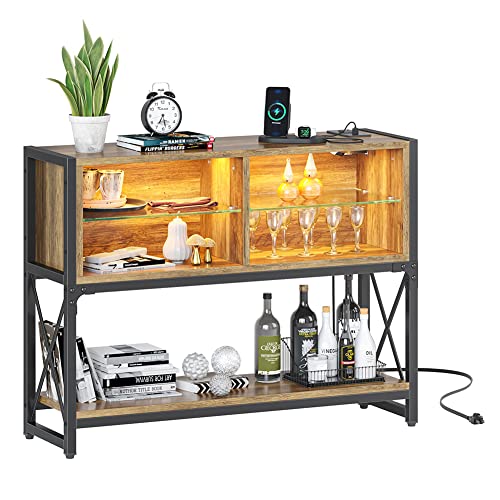 Industrial Console Sofa Table with LED Lights, 40