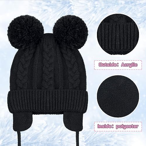 Image of Unisex Toddler Winter Hat Monkey Caps - Fleece Lined Baby Hat with Scarf Earflap Hood - Skull Caps for Kids