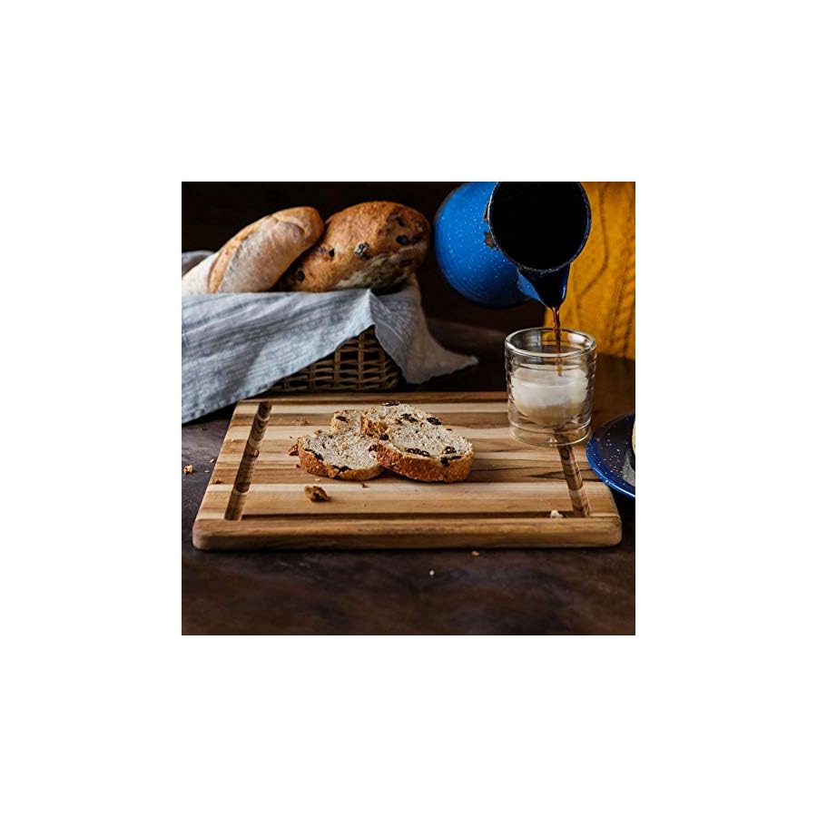 Cutting Board With Juice Canal - Square Teak Wood Serving Board (12 x 12 x .55 in.) - By Teakhaus