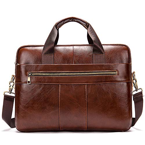 Wasserabweisende Herren Leder Aktentasche - Laptop Messenger Bag Gepolsterte Computer-Umhängetasche - Kompatibel mit Notebook, Ultrabook und MacBook,