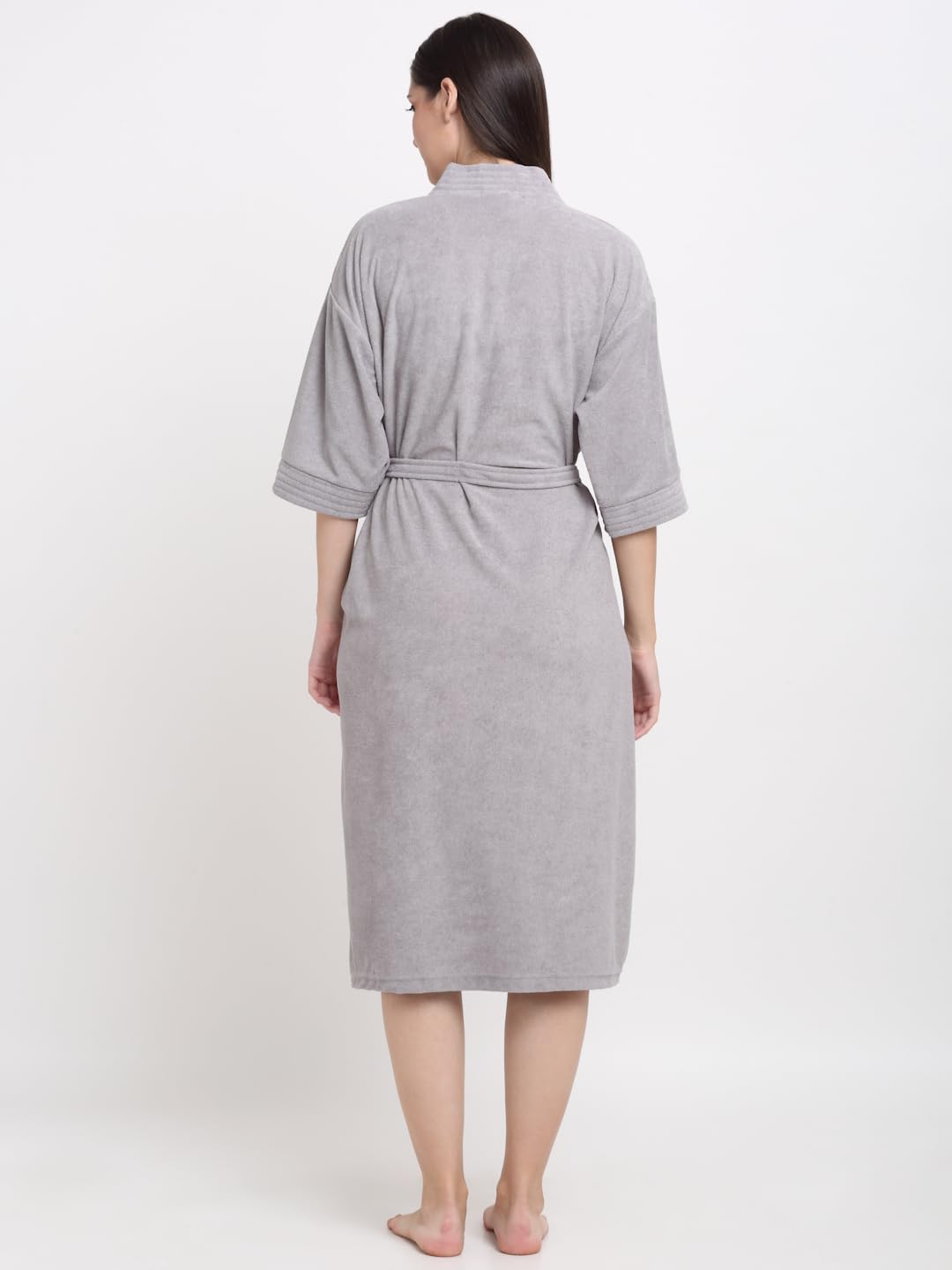 CREEVA Everyday Unisex Micro Terry Bathrobe Collection With kimono collar and 1 Pocket, 3/4 Sleeve Bath Robe Super Soft Light Weight - Grey - Image 3 thumbnail
