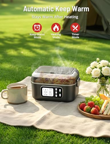 Image of PARIS RHONE Cordless Electric Lunch Box for Adult,1.5L & 27000mAh Heated Lunch Box Battery Powered with Automatic Heating, 6.3 Cups Portable Food Warmer with Removable Divider for Truck Office Travel