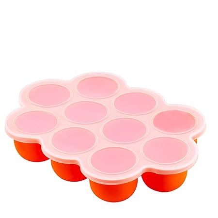 BLISS START Baby Food Storage Container -10 Cup Silicone Baby Food Freezer Tray with Transparent Cover for Homemade Baby Food,Fruit Purees&Vegetables Pack of 6 (Orange)