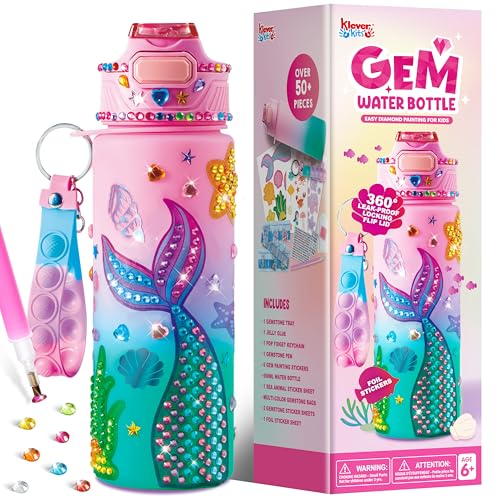 Klever Kits Decoración De Botellas De Agua Para Niños, Kits De Arte Y Manualidades Para Niños, Decora Tu Propio Kit De Botella De Agua Para Niñas De 6-12 Años, Sirena Chicas Diamante.