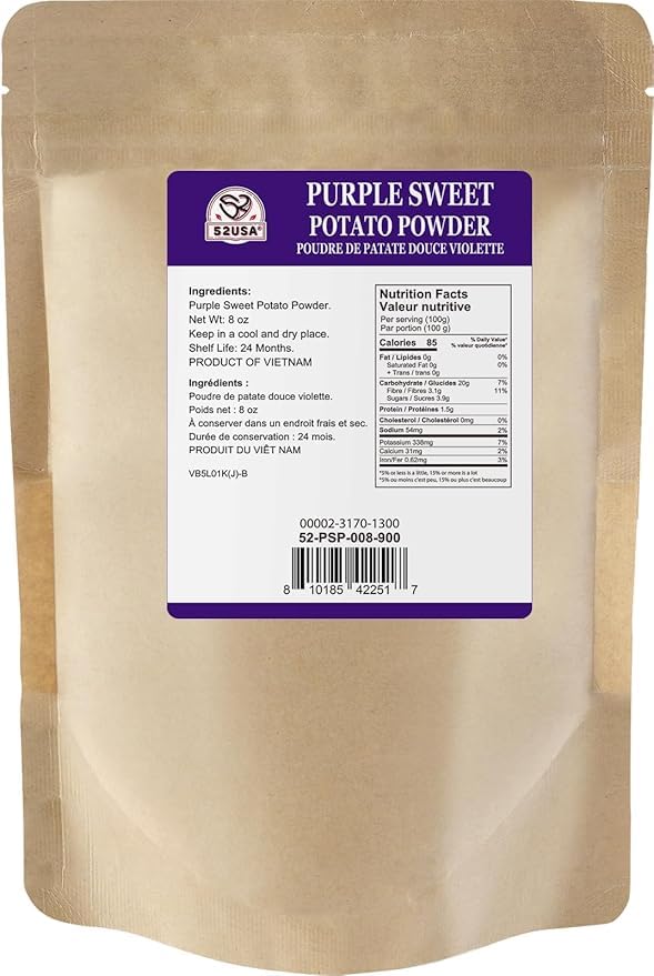 Image of 52USA Purple Sweet Potato Powder, 8oz (227g) |100% Natural Food Coloring, Rich Anthocyanin, Gluten-Free&Vegan Flavoring Powders, Purple Potato Powder for Baking, Smoothies, Desserts, Resealable Bag