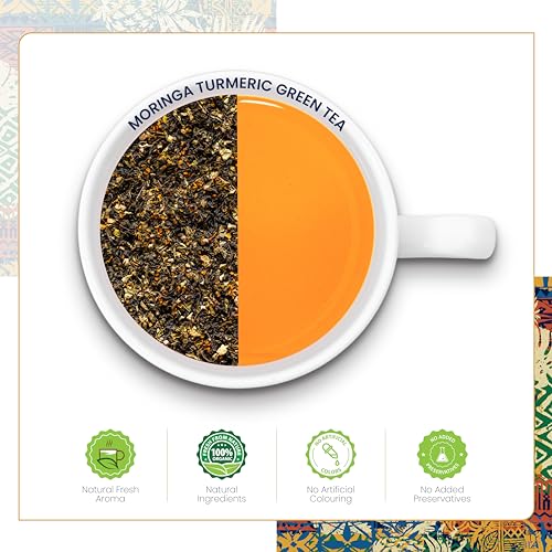 Image of Dabri Moringa Turmeric Green Tea 100gm Pouch | Natural Organic Loose Leaf | Rich in Antioxidants | Boosts Immunity, Aids Digestion, Detoxifies Body & Enhances Strength & Energy