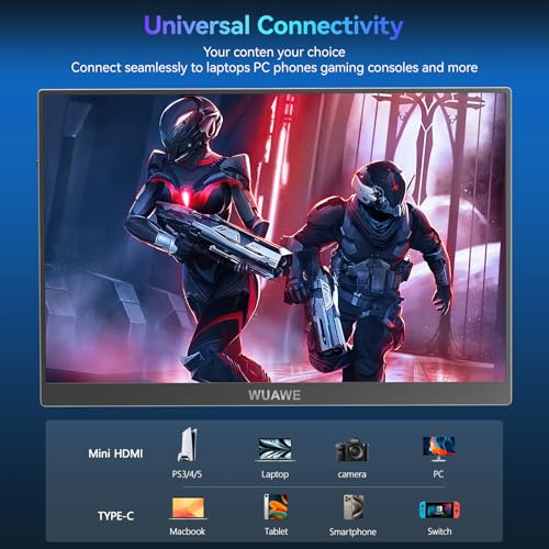 Image of WUAWE 120Hz Portable Monitor, 100% sRGB 16 Inch Portable Gaming Monitor with Built-in Stand, HDR and Freensync, External USB C Monitor for Laptop, PC, Phone, Switch and PS5 (Silver)