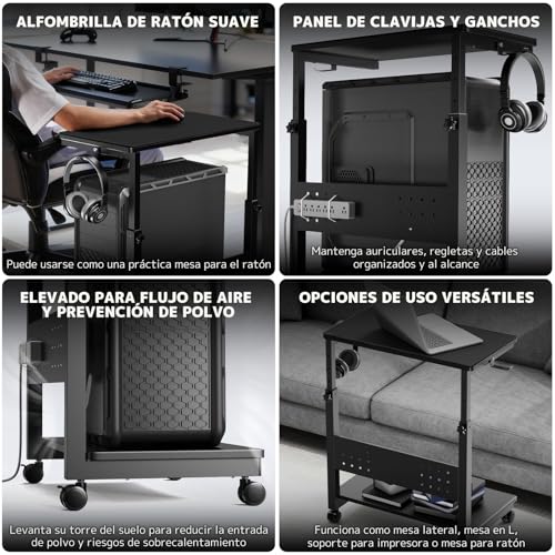 PUTORSEN Soporte para Torre de PC Altura Ajustable 2 Niveles,Ordenador con Ruedas y Alfombrilla de Ratón,Soporte para Impresora ATX hasta 40kg/Nivel,7 Niveles (55-85cm),para Oficina en Casa,Negro - imagen 7