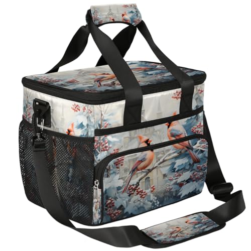 Snow Insulated Picnic Backpack Lunch Box for Women Men Picnic Basket Tote Lunch Bag Picnic Bag Portable Lunch Bags for Picnic, Beach, Work, Trip,Office, Camp Winter Bird