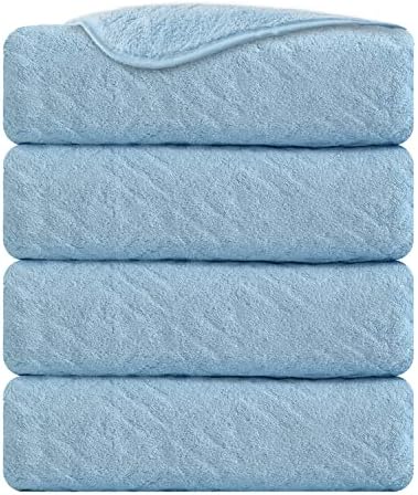 CHINO Extra Large Bath Towel Set, 4 Piece Blue Oversized Bath Towels 35"x70"-Soft, Quick Dry, Super Absorbent, Diamond Pattern Microfiber Bath Sheets for Bathroom, Beach, Travel, Fitness, Yoga