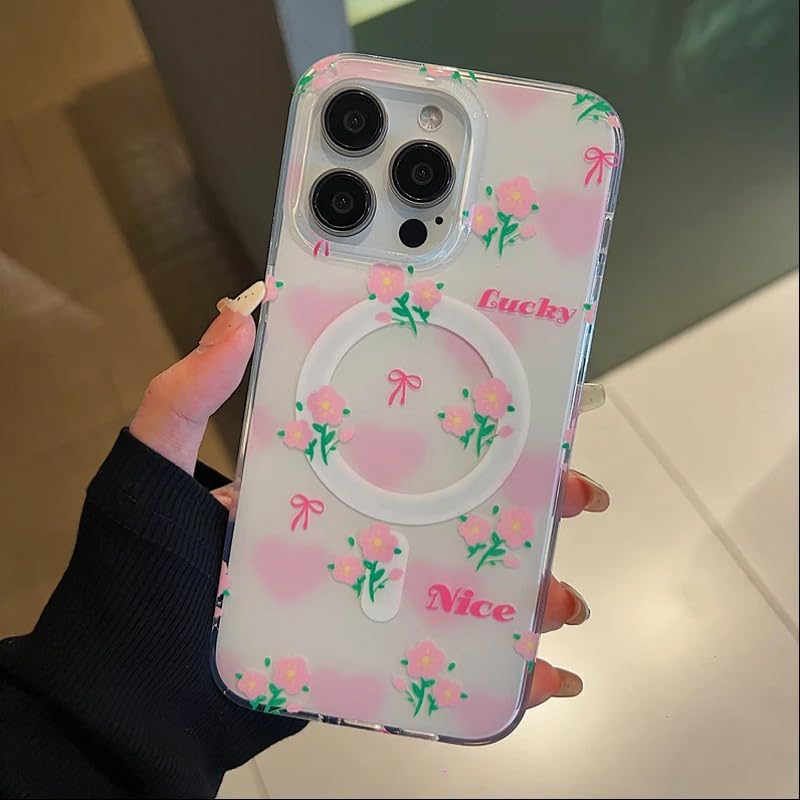 Image of PEEPERLY Back Cover Case for iPhone 13 Pro Max Scratch Resistant Anti-Slip TPU Shockproof Protective Durable Lucky Nice Floral Heart Case for Girls & Women