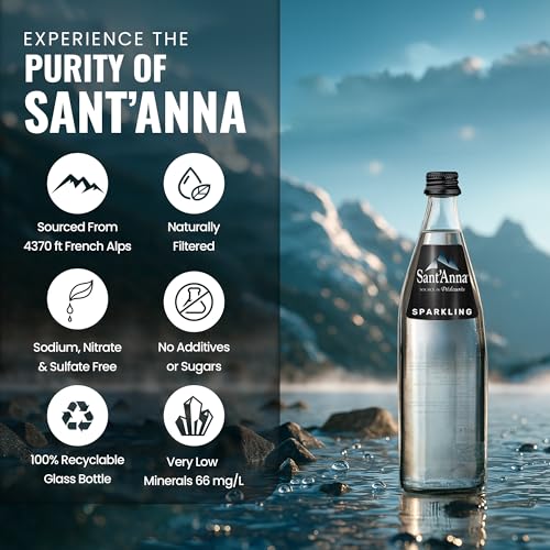 Image of Sant'Anna Sparkling Natural Mineral Water, 11.15 Fl Oz (6-Pack) | Pure French Pyrenees Mountain-Fresh Drinking Water | Natural Functional Drink | Sodium-Free Mineral in Glass Bottles