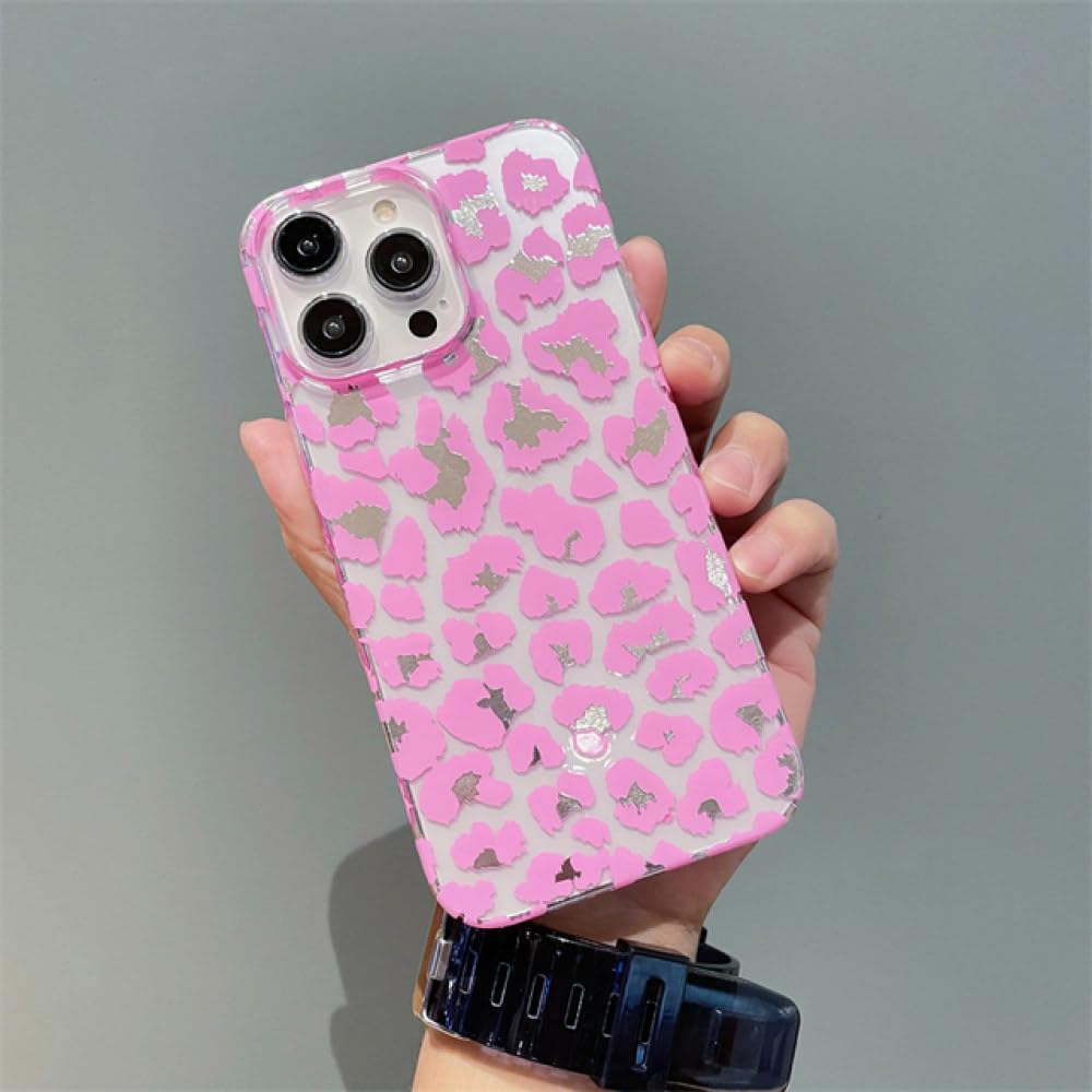 Coque de luxe iPhone 13 Pro rigide transparente léopard noble rose