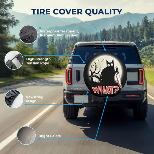 Image of GENANY Black Cat Humor Spare Tire Cover for RV Trailer, Waterproof, No Camera Hole, Size 15 Fits 27-29 Inch
