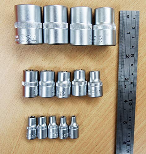 Hoteche 14 Pc E Torx Star Female Bit Socket Set 1/2"/3/8"/1/4" Drive E4 -E24 #TOP1