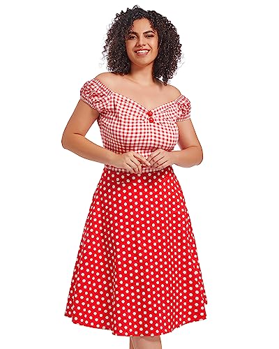 Image of YARN & INK Women's Rockabilly Tops 1950s Pinup Shirt Casual Off Shoulder Vintage Blouse