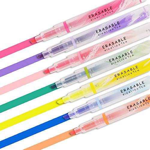 Erasable Highlighters, Double Head Smooth Writing Highlighters, Chisel Tip Assorted Colors High Lighter Markers, 7 Count